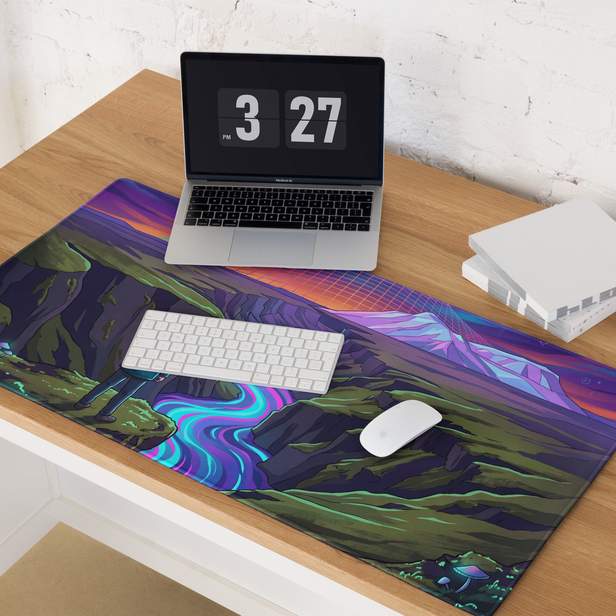 Vaporwave Neon Mountain Pad - Mouse Pad Purple Blue Pink Desk Vaporwave Dreamy Neon Mood Synthwave Decor Digital Art