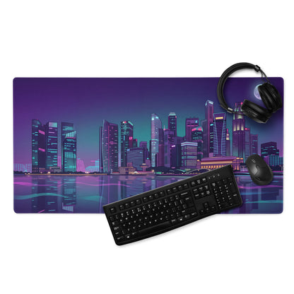 Vaporwave Cityscape Mouse Pad - Cityscape Purple Neon Desk Vaporwave → Mood Retro Neon Gaming Decor Digital Art