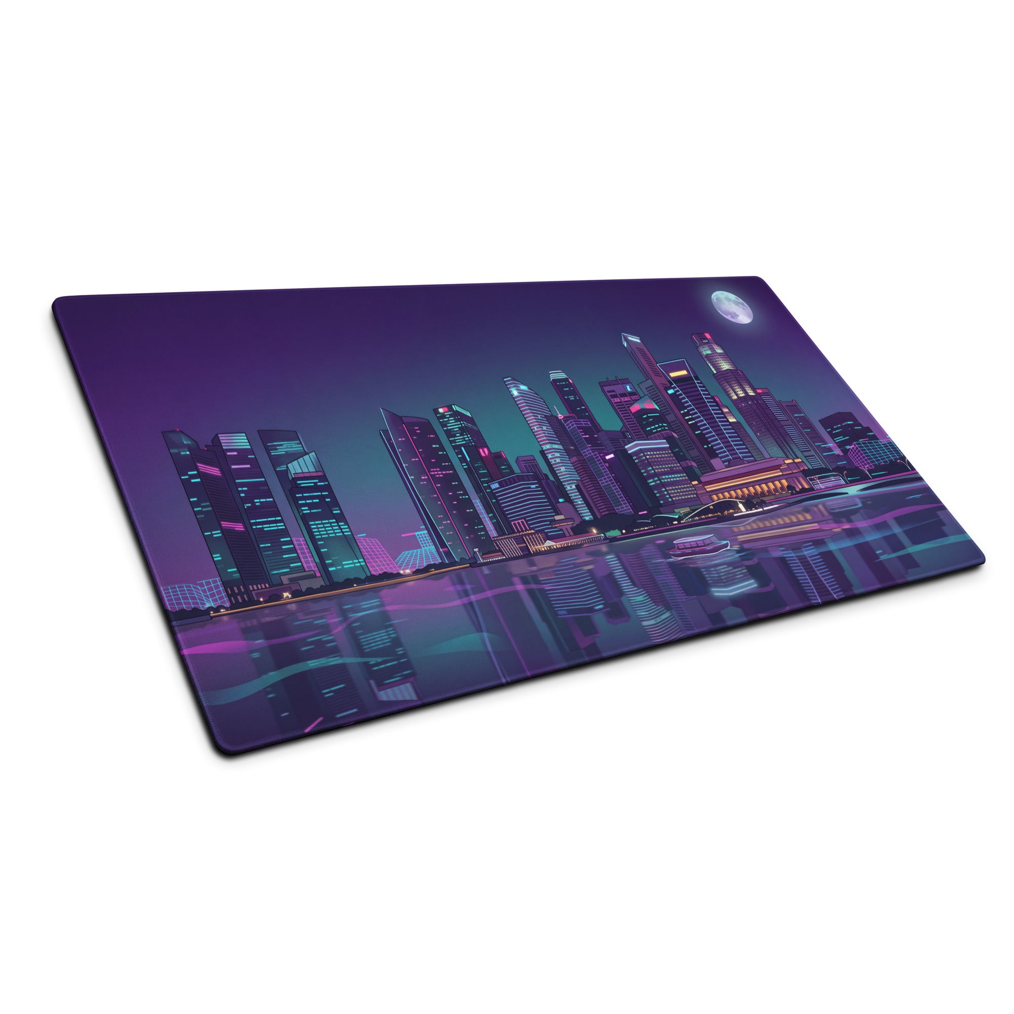 Vaporwave Cityscape Mouse Pad - Cityscape Purple Neon Desk Vaporwave → Mood Retro Neon Gaming Decor Digital Art