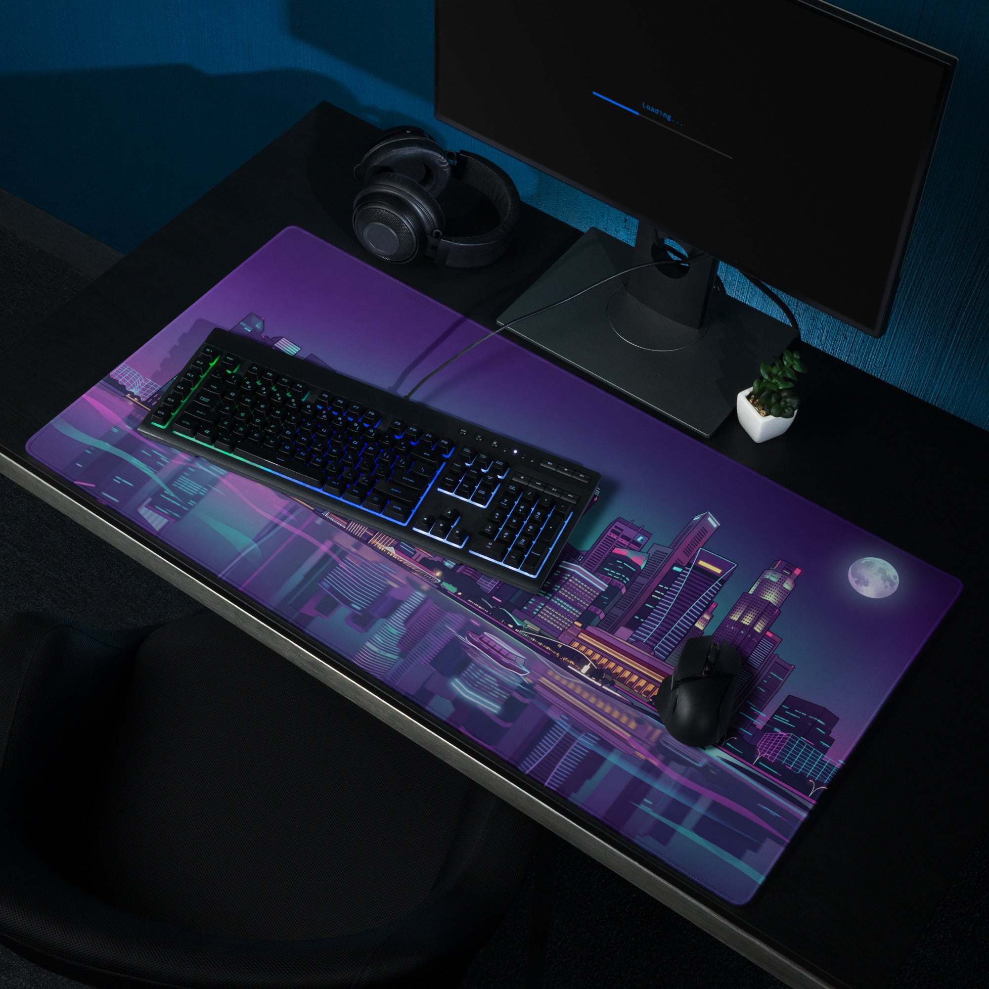 Vaporwave Cityscape Mouse Pad - Cityscape Purple Neon Desk Vaporwave → Mood Retro Neon Gaming Decor Digital Art