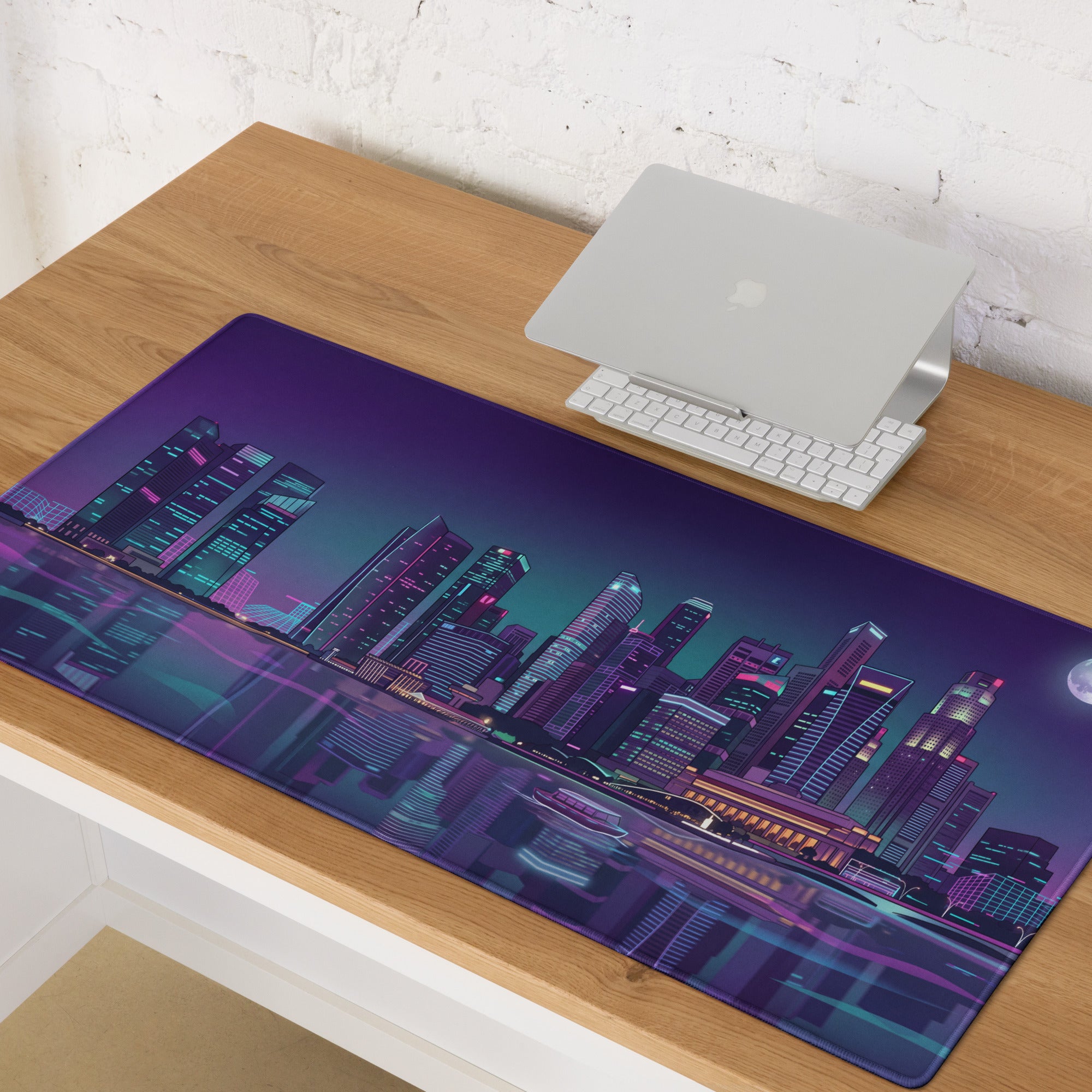 Vaporwave Cityscape Mouse Pad - Cityscape Purple Neon Desk Vaporwave → Mood Retro Neon Gaming Decor Digital Art