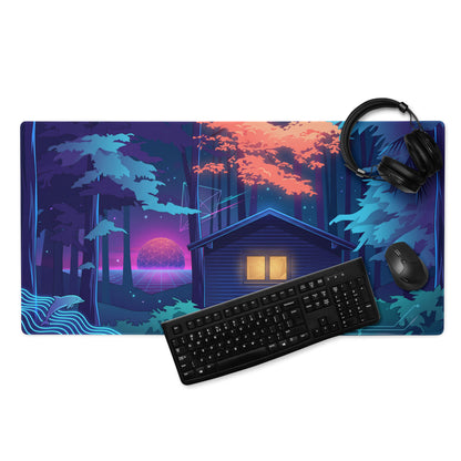 Vaporwave Night Desk Mat - Mouse Pad Neon Pink Blue Gaming Desk Vaporwave Dreamy Neon Mood Retro Decor Digital Art