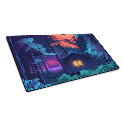 Vaporwave Night Desk Mat - Mouse Pad Neon Pink Blue Gaming Desk Vaporwave Dreamy Neon Mood Retro Decor Digital Art