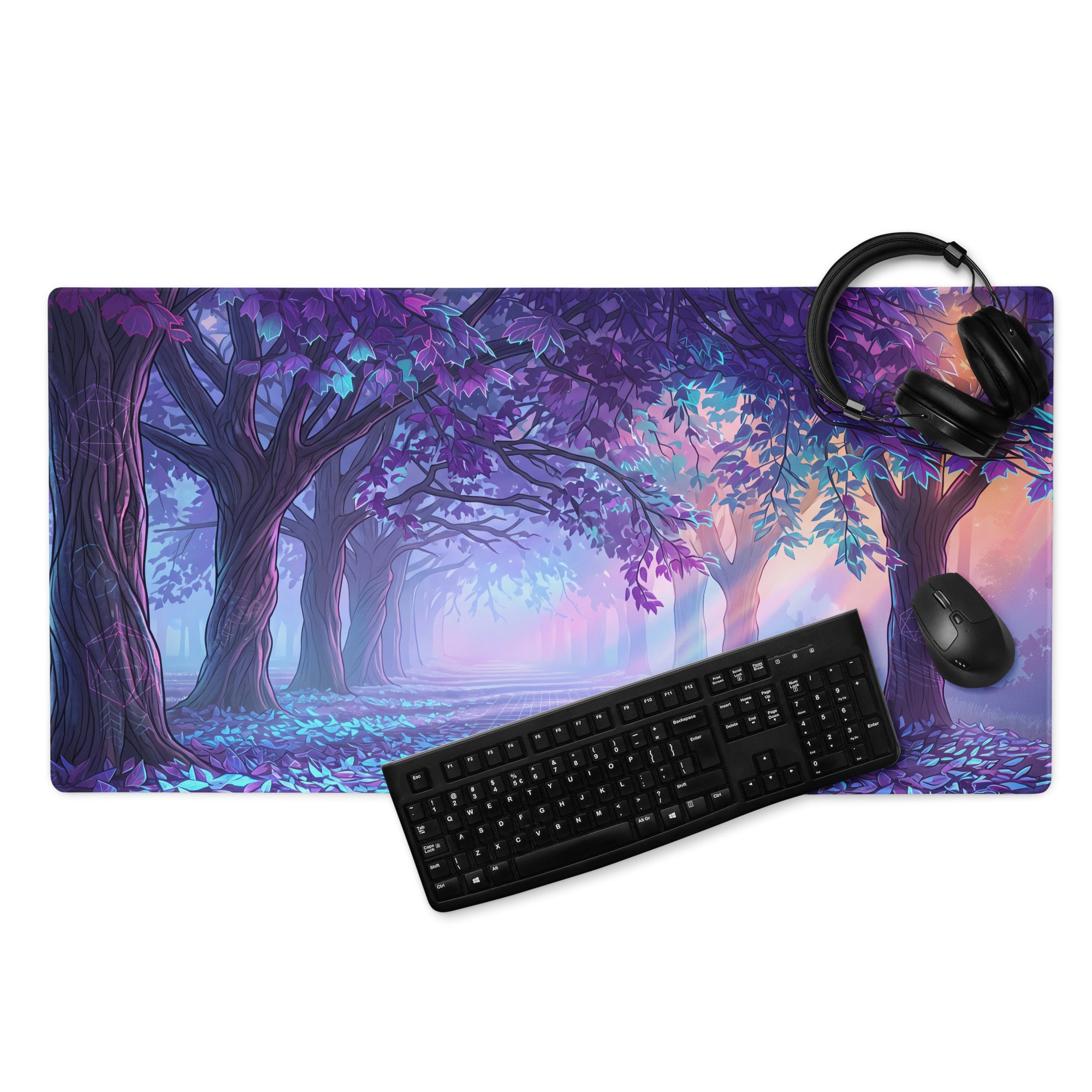Vaporwave Forest Neon Desk Mat - Mouse Pad Purple Blue Teal Vaporwave Dreamy Nostalgic Mood Neon Cyberpunk Digital Art