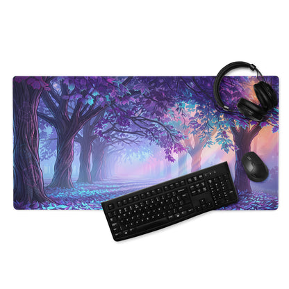 Vaporwave Forest Neon Desk Mat - Mouse Pad Purple Blue Teal Vaporwave Dreamy Nostalgic Mood Neon Cyberpunk Digital Art