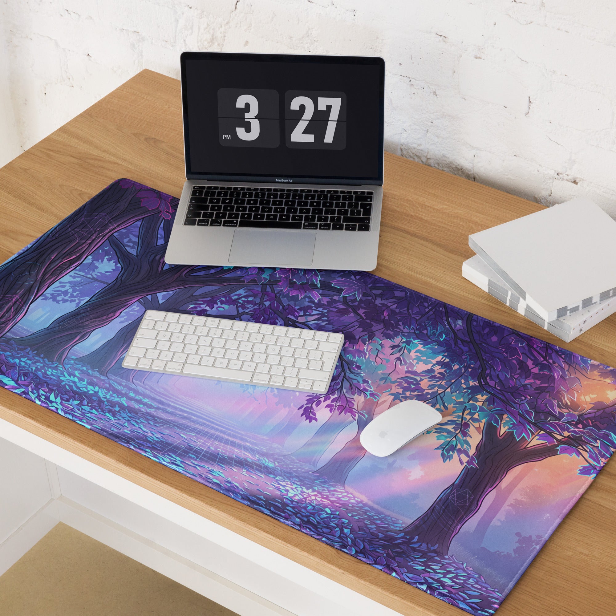 Vaporwave Forest Neon Desk Mat - Mouse Pad Purple Blue Teal Vaporwave Dreamy Nostalgic Mood Neon Cyberpunk Digital Art
