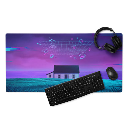 Vaporwave Neon Pixel House Mouse Pad - Mouse Pad Purple Pink Neon Vaporwave Desk Futurism Dreamy Mood Digital Art