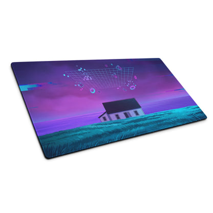 Vaporwave Neon Pixel House Mouse Pad - Mouse Pad Purple Pink Neon Vaporwave Desk Futurism Dreamy Mood Digital Art