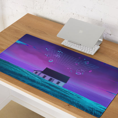 Vaporwave Neon Pixel House Mouse Pad - Mouse Pad Purple Pink Neon Vaporwave Desk Futurism Dreamy Mood Digital Art