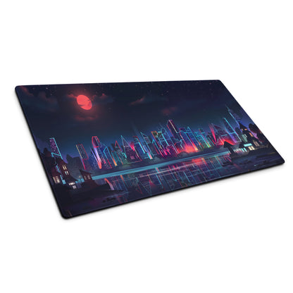Vaporwave City Neon Mouse Pad - mouse pad neon purple pink blue vaporwave gaming desk mood cyberpunk decor
