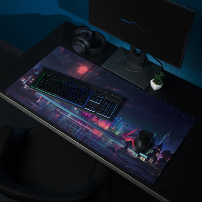 Vaporwave City Neon Mouse Pad - mouse pad neon purple pink blue vaporwave gaming desk mood cyberpunk decor