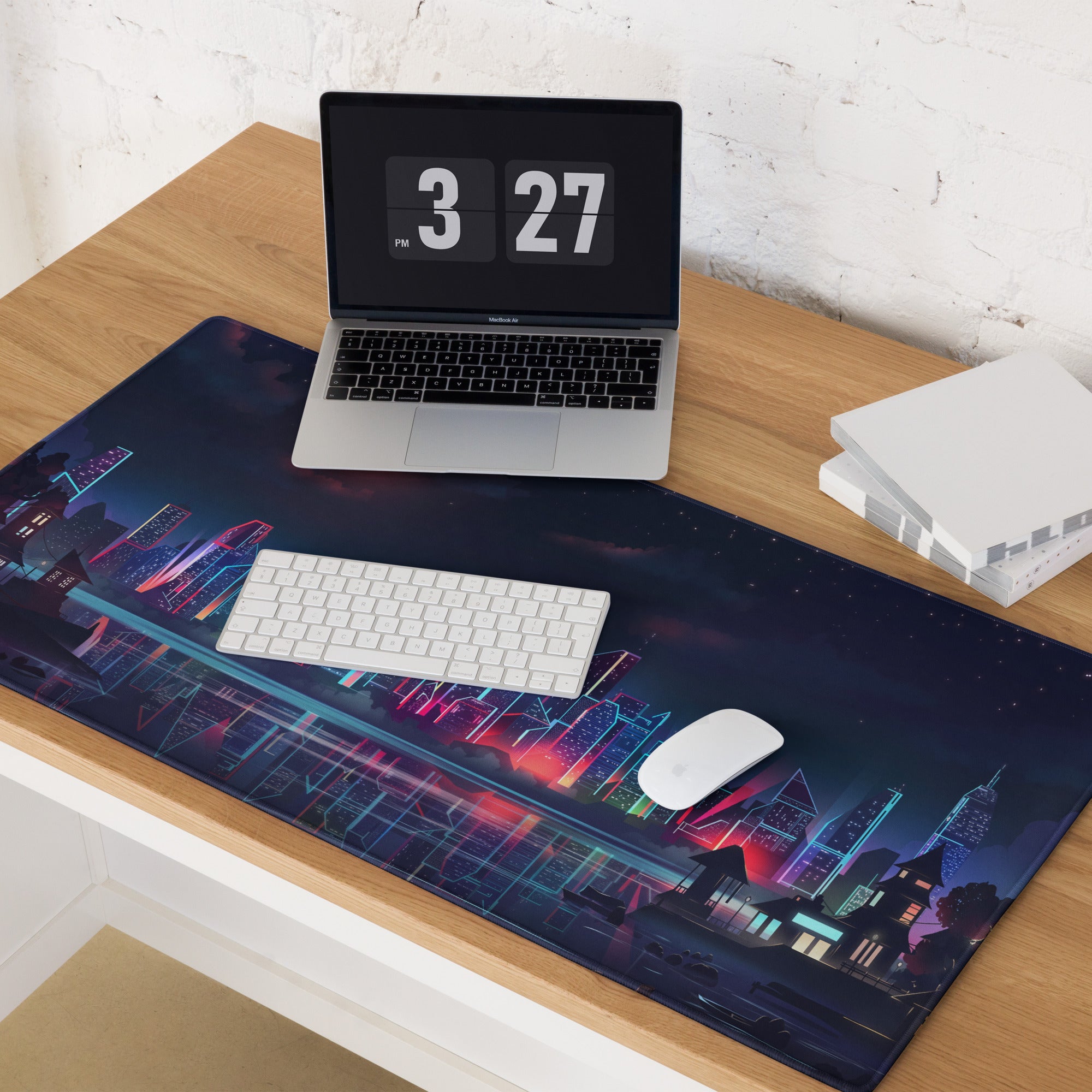 Vaporwave City Neon Mouse Pad - mouse pad neon purple pink blue vaporwave gaming desk mood cyberpunk decor