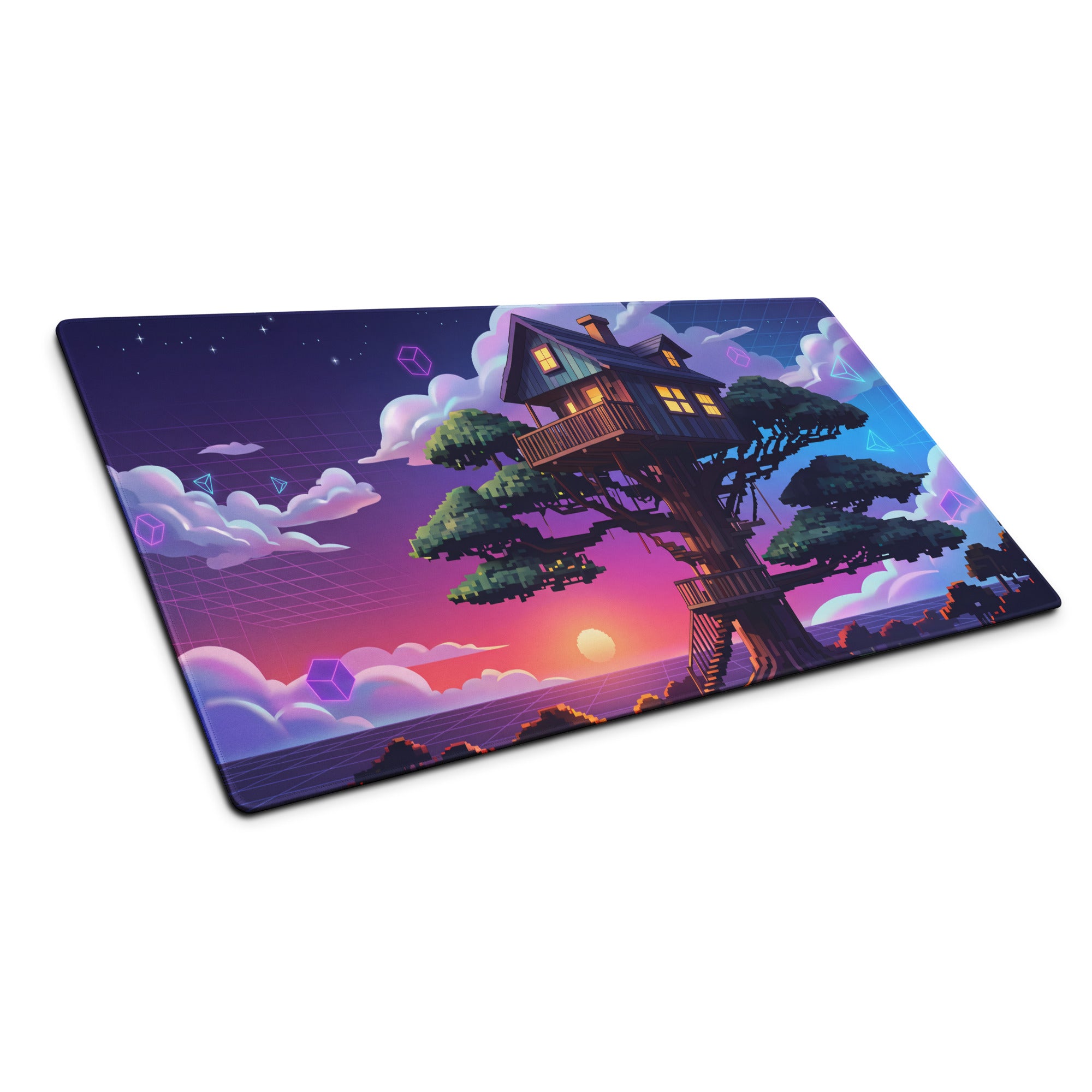 Vaporwave Nightscape Desk Pad - Gaming Mouse Pad Desk Mat Purple Gradient Vaporwave Dreamy Retro Mood Neon Cyberpunk