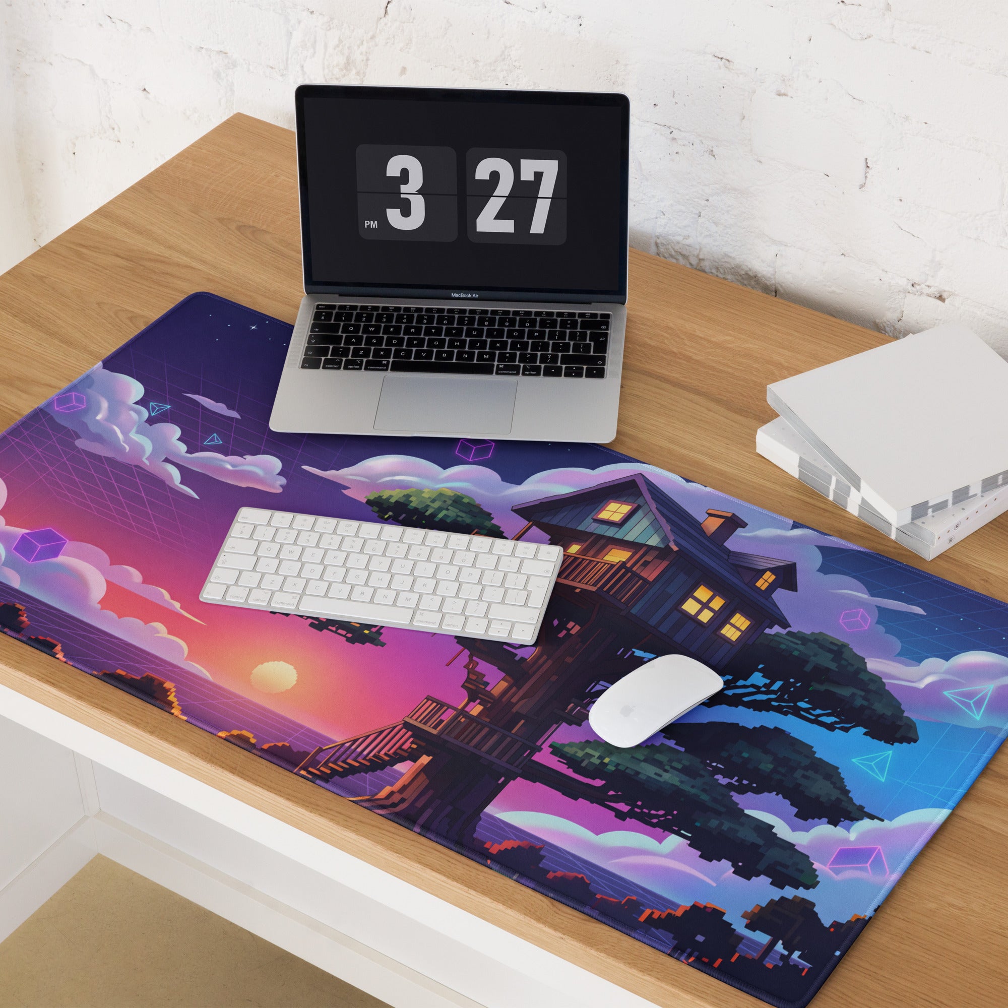 Vaporwave Nightscape Desk Pad - Gaming Mouse Pad Desk Mat Purple Gradient Vaporwave Dreamy Retro Mood Neon Cyberpunk