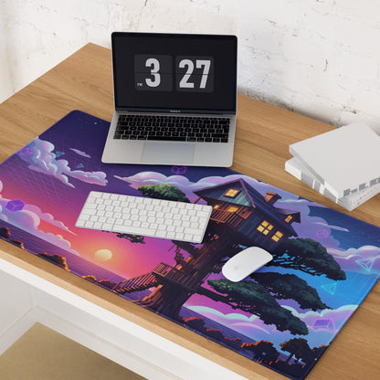 Vaporwave Nightscape Desk Pad - Gaming Mouse Pad Desk Mat Purple Gradient Vaporwave Dreamy Retro Mood Neon Cyberpunk