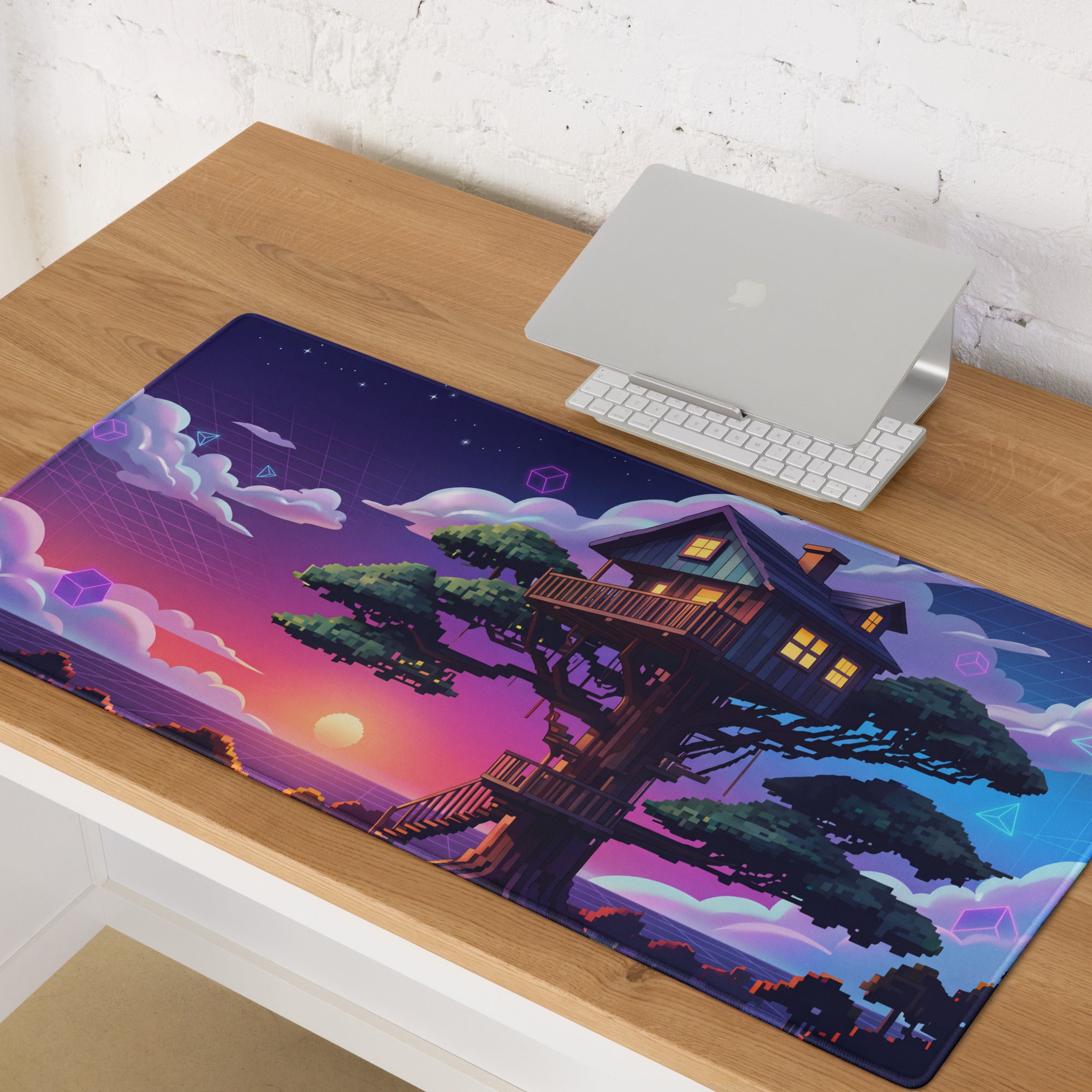 Vaporwave Nightscape Desk Pad - Gaming Mouse Pad Desk Mat Purple Gradient Vaporwave Dreamy Retro Mood Neon Cyberpunk