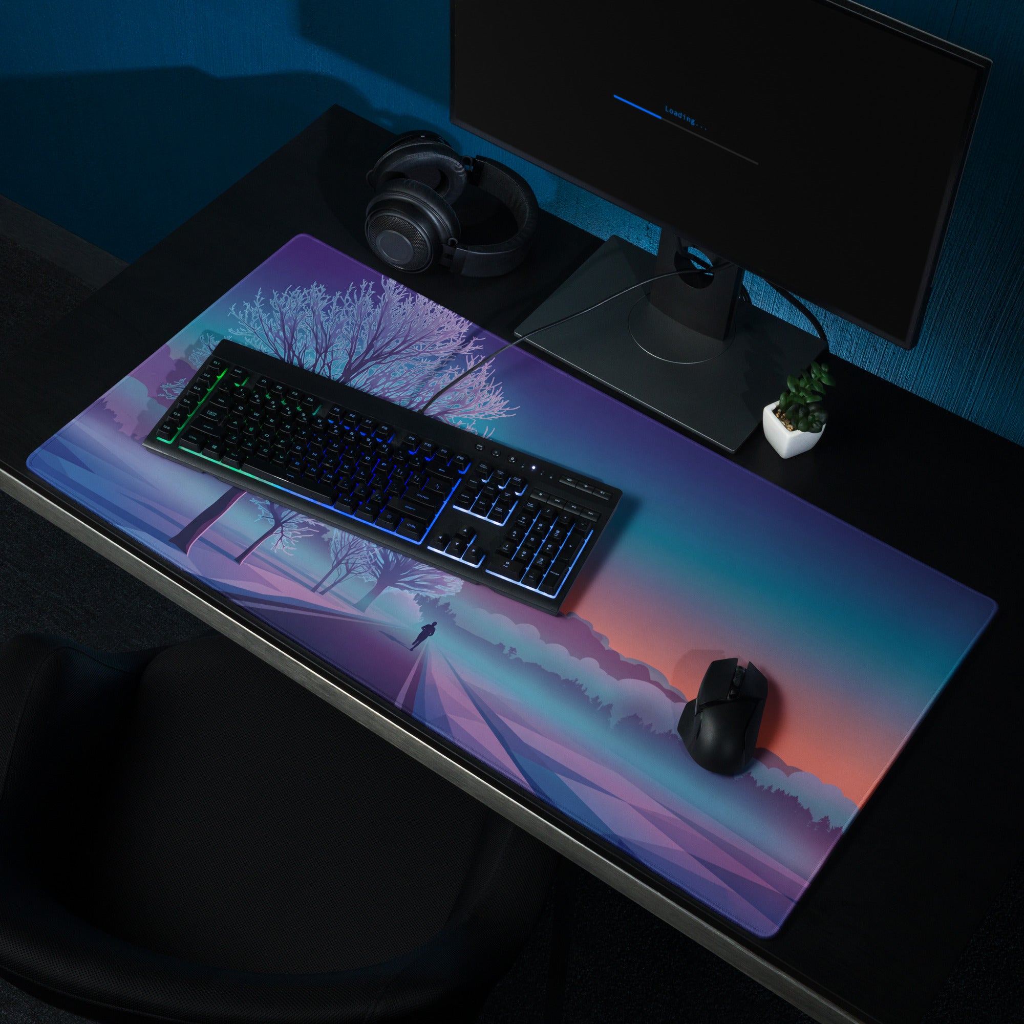 Vaporwave Sunset Gaming Mouse Pad - Mouse Pad Purple Pink Blue Desk Vaporwave Dreamy Neon Mood Retrofuturist Digital Print