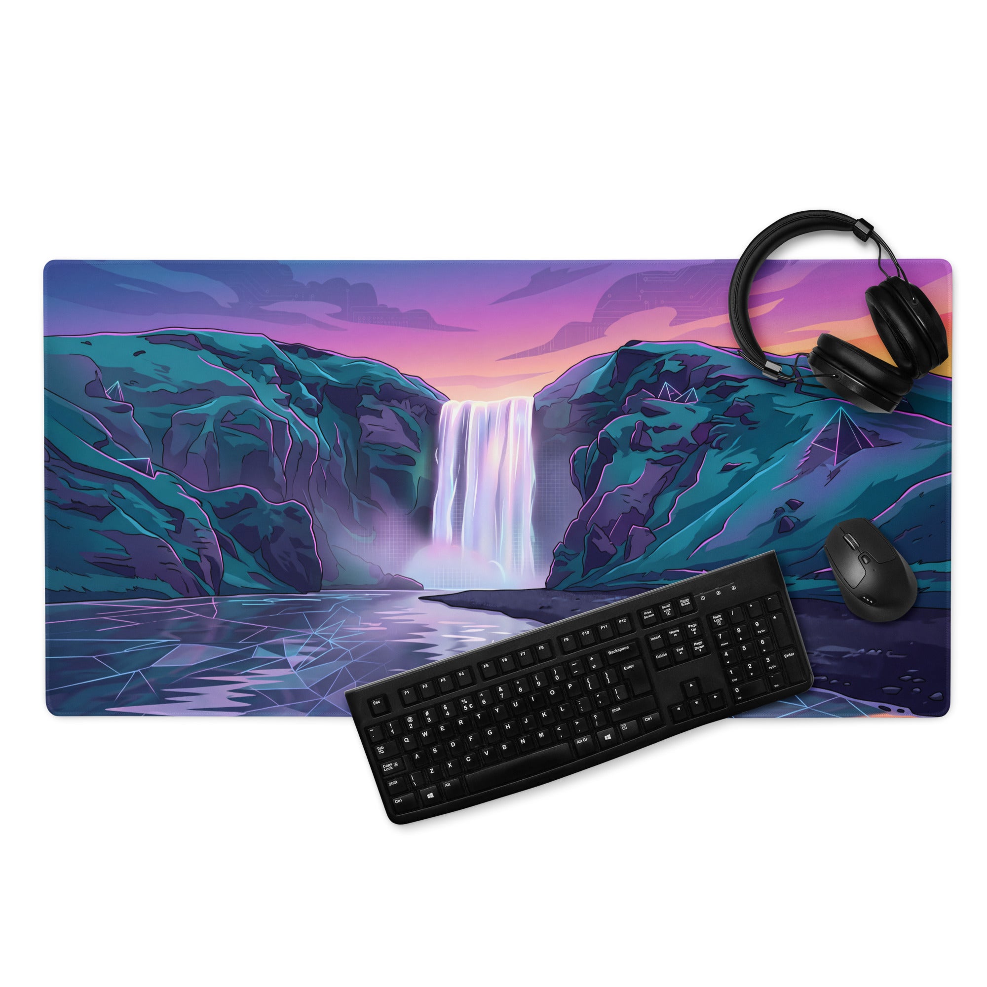 Neon Vaporwave Mouse Pad - Gaming Mouse Pad Purple Pink Gradient Mood Retro Futurism Neon Grid Large Non Slip