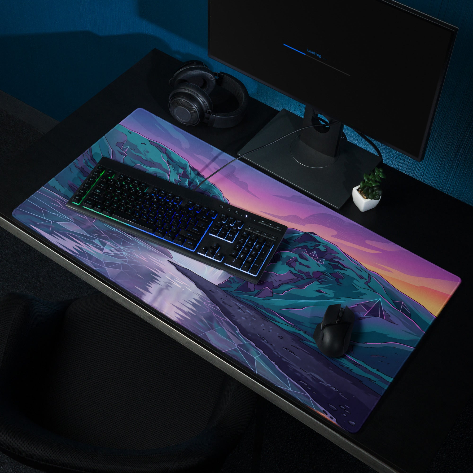 Neon Vaporwave Mouse Pad - Gaming Mouse Pad Purple Pink Gradient Mood Retro Futurism Neon Grid Large Non Slip