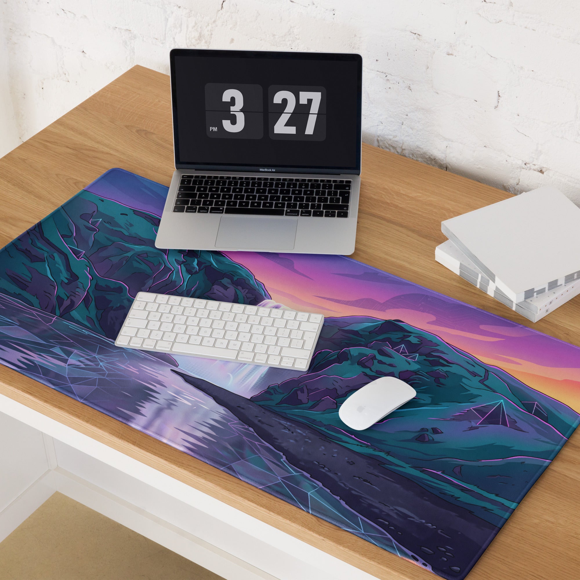 Neon Vaporwave Mouse Pad - Gaming Mouse Pad Purple Pink Gradient Mood Retro Futurism Neon Grid Large Non Slip
