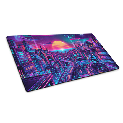 Neon Vaporwave Cityscape Mouse Pad - Cityscape Neon Pink Blue For Gaming Desk Vaporwave Dreamy Retro Futurism Digital Art
