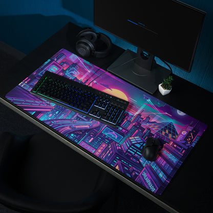 Neon Vaporwave Cityscape Mouse Pad - Cityscape Neon Pink Blue For Gaming Desk Vaporwave Dreamy Retro Futurism Digital Art