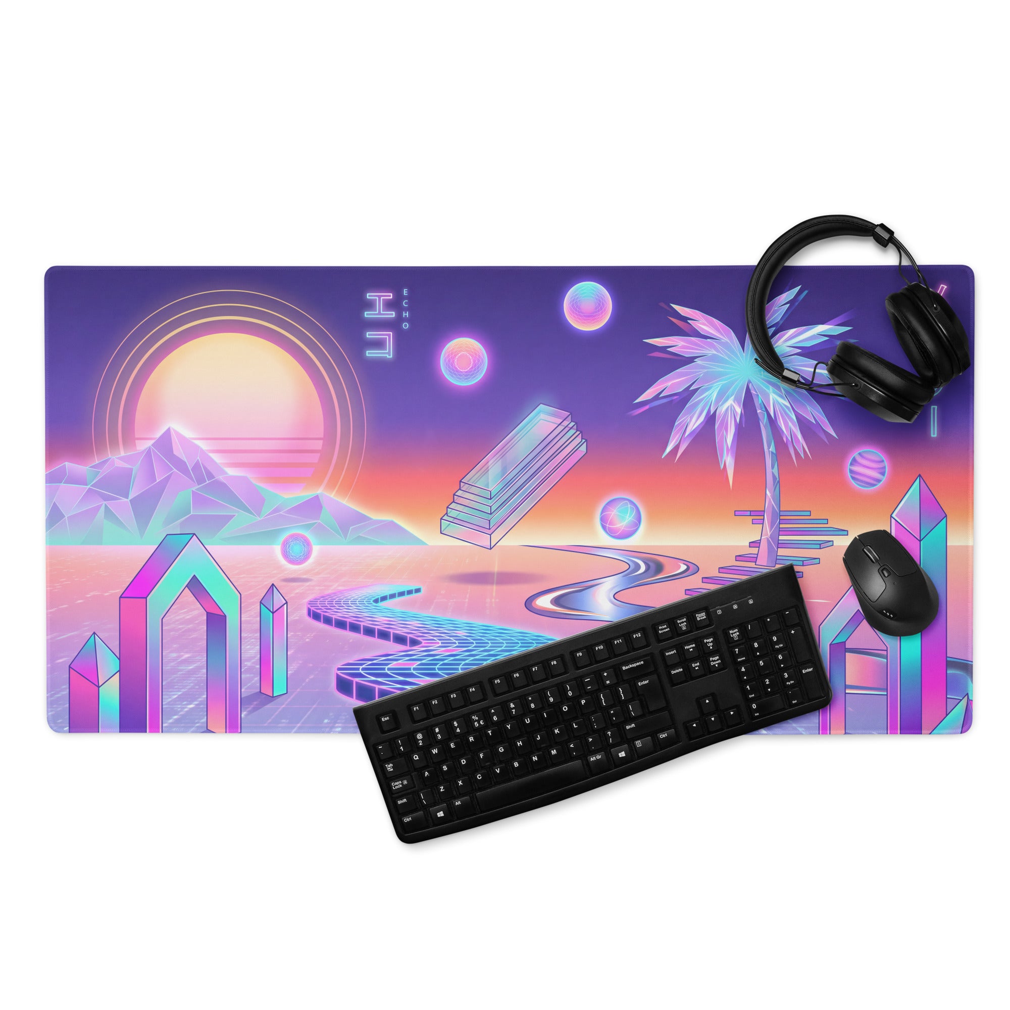 Vaporwave Neon Sunset Mouse Mat - Gaming Mouse Pad Neon Pink Purple Desk Vaporwave Dreamy Mood Nostalgic Neon Aesthetic Digital Art