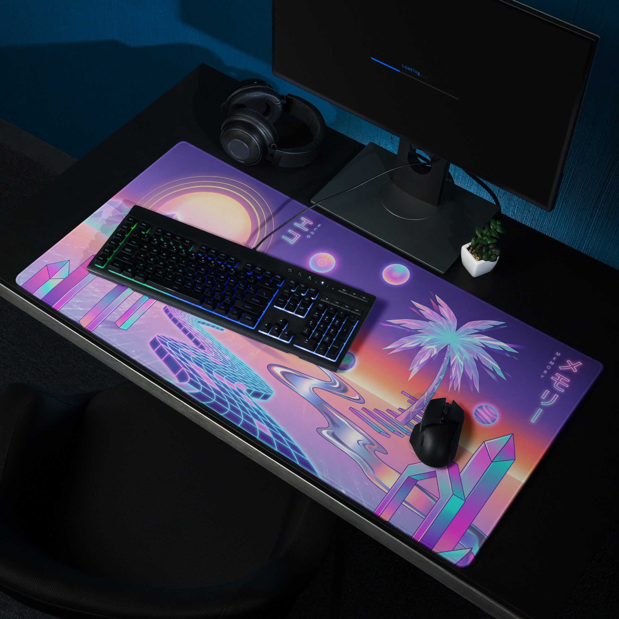Vaporwave Neon Sunset Mouse Mat - Gaming Mouse Pad Neon Pink Purple Desk Vaporwave Dreamy Mood Nostalgic Neon Aesthetic Digital Art