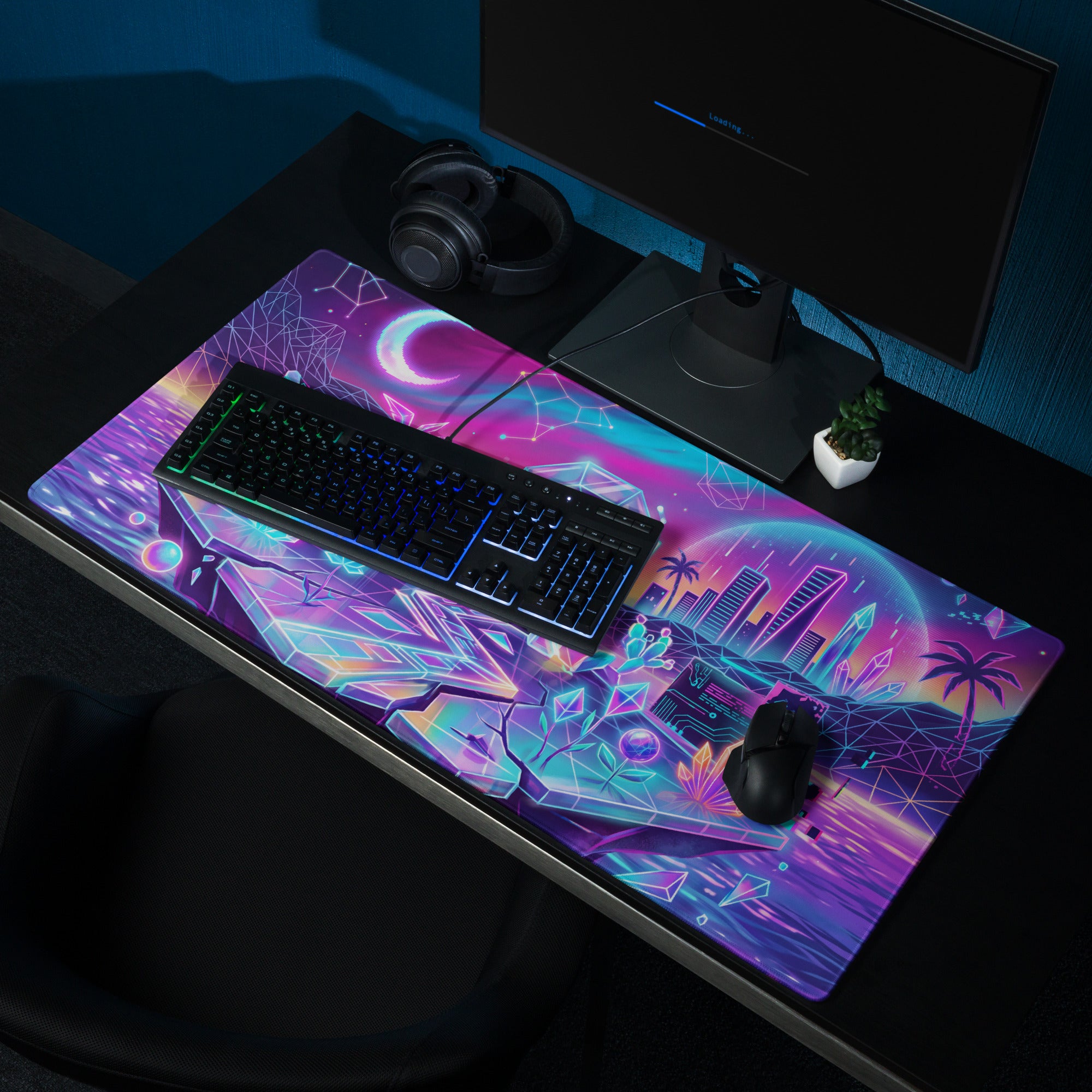 Neon Vaporwave City Mouse Pad - City Neon Pink Purple Gaming Desk Vaporwave Dreamy Mood Retro Futurism Desktop Digital