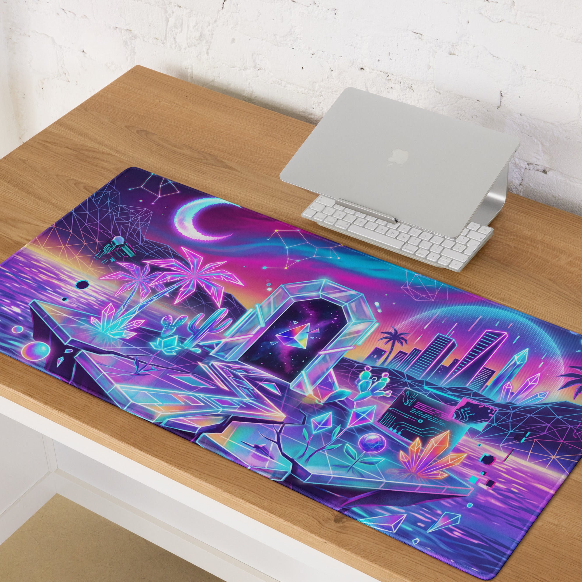 Neon Vaporwave City Mouse Pad - City Neon Pink Purple Gaming Desk Vaporwave Dreamy Mood Retro Futurism Desktop Digital