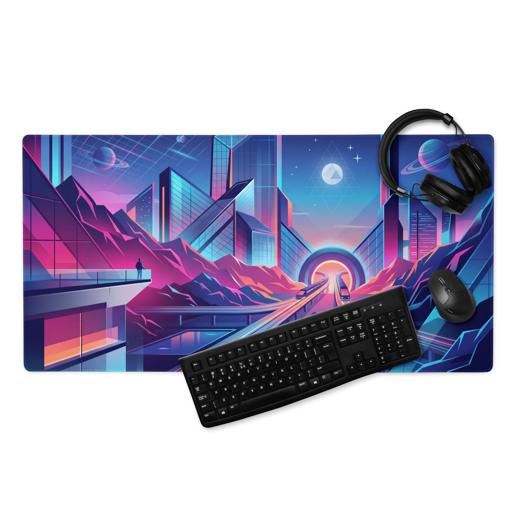 Vaporwave Neon City Mouse Pad - City Neon Pink Blue Purple Desk Gaming Vaporwave Dreamy Nostalgic Cyberpunk Digital Art