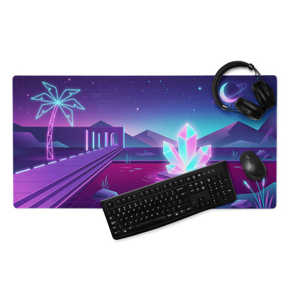 Neon Vaporwave Gaming Desk Pad - Gaming Mouse Pad Purple Pink Neon Retro Futuristic Neon Decor Digital Art