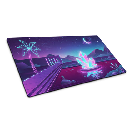 Neon Vaporwave Gaming Desk Pad - Gaming Mouse Pad Purple Pink Neon Retro Futuristic Neon Decor Digital Art