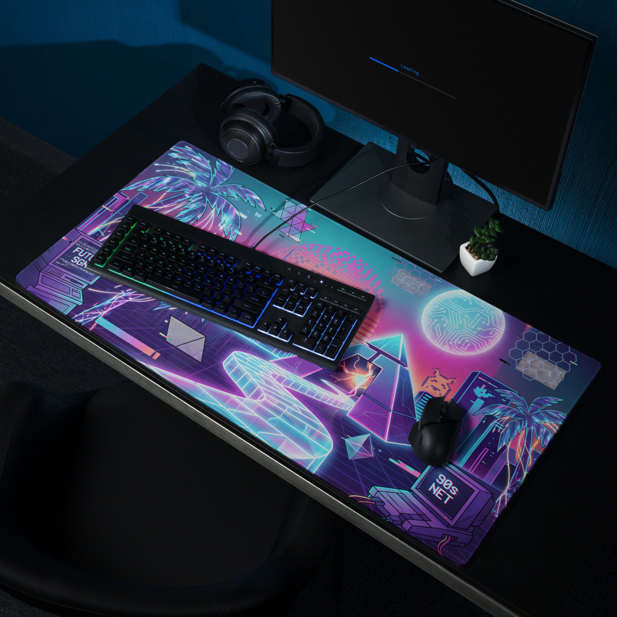 Neon Vaporwave City Mouse Pad - Mouse Pad Neon Pink Purple Blue Gaming Setup Vaporwave Retro Futurism Dreamy Nostalgic