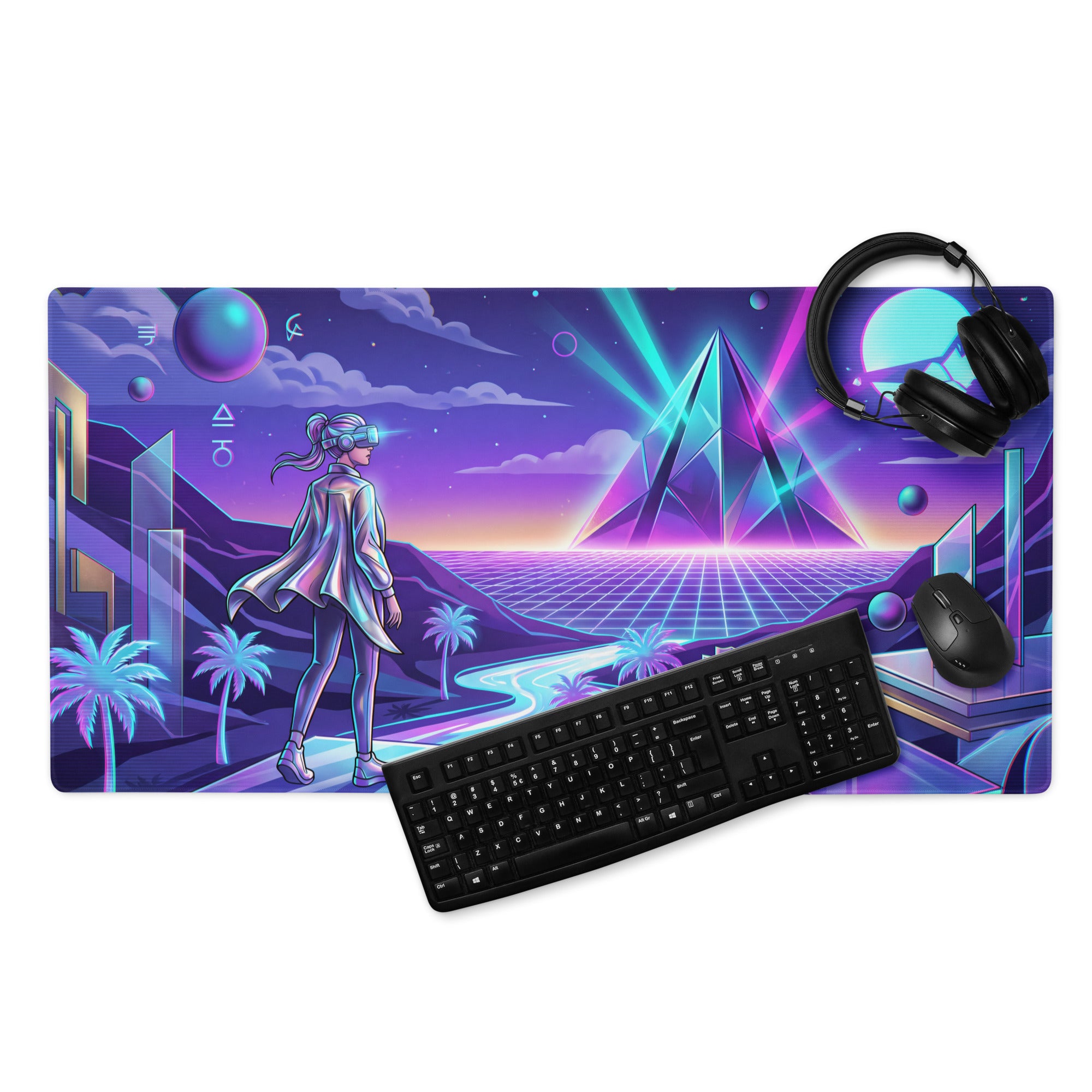 Neon Vaporwave Mouse Pad - Gaming Mouse Pad Neon Purple Blue Vaporwave Mood Nostalgic, Neon Decor, Desk Mat, Digital Art