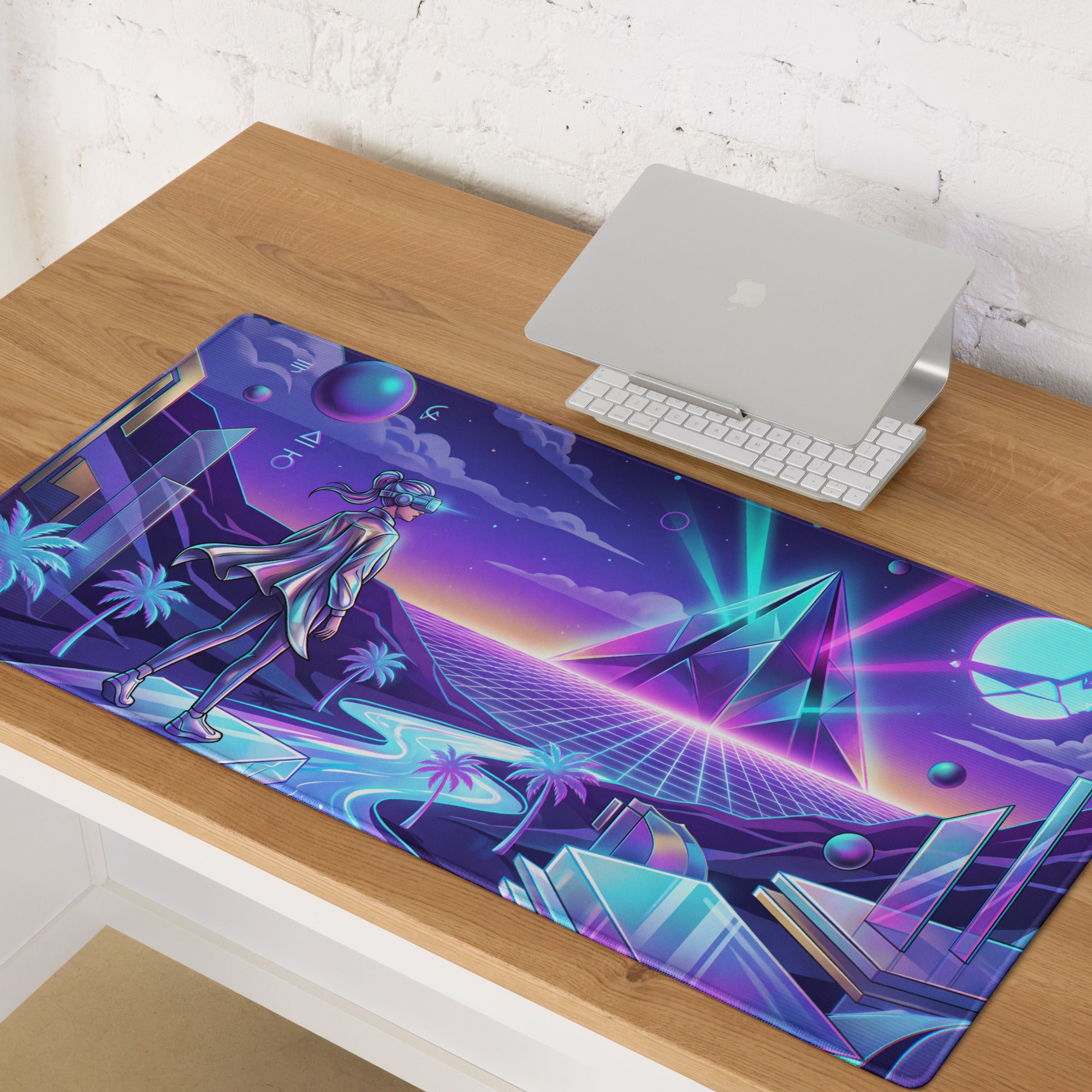 Neon Vaporwave Mouse Pad - Gaming Mouse Pad Neon Purple Blue Vaporwave Mood Nostalgic, Neon Decor, Desk Mat, Digital Art