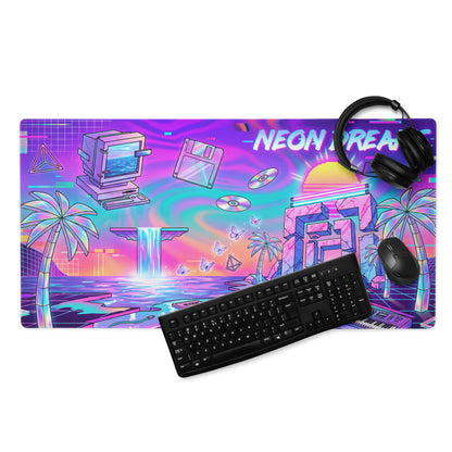 Neon Vaporwave Desktop Mouse Pad - Mouse Pad Neon Purple Cyan Desk Vaporwave Dreamy Neon Retro Futurism Large Gaming