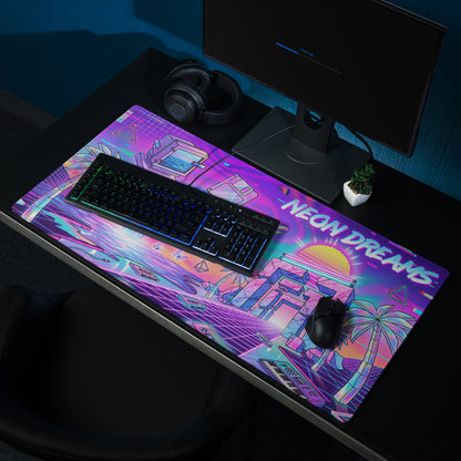 Neon Vaporwave Desktop Mouse Pad - Mouse Pad Neon Purple Cyan Desk Vaporwave Dreamy Neon Retro Futurism Large Gaming