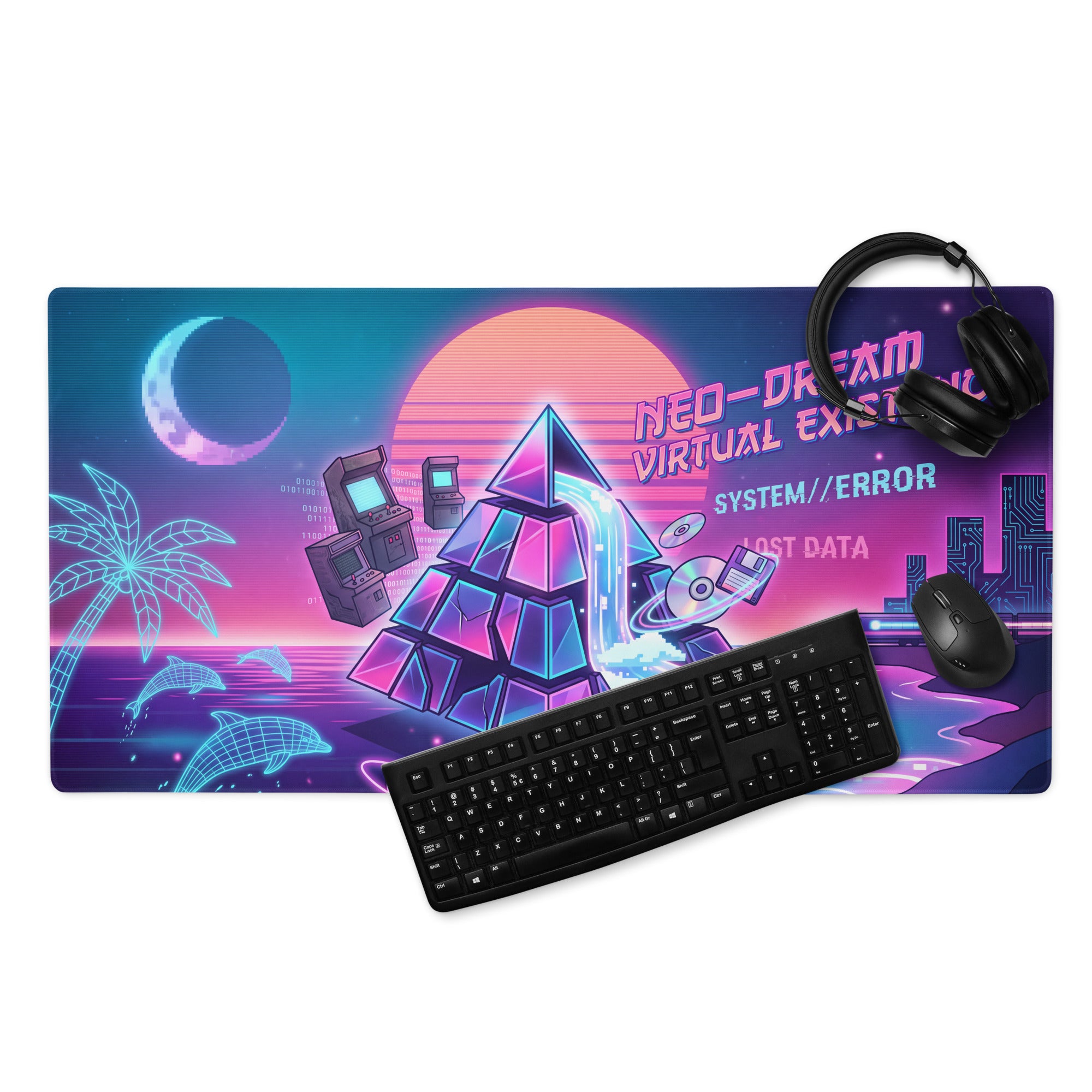 Neon Vaporwave Gaming Mouse Pad - Gaming Mouse Pad Neon Pink Purple Cyan Desk Vaporwave Dreamy Nostalgic Mood Vaporwave Desk Mat Digital Art