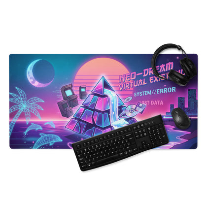 Neon Vaporwave Gaming Mouse Pad - Gaming Mouse Pad Neon Pink Purple Cyan Desk Vaporwave Dreamy Nostalgic Mood Vaporwave Desk Mat Digital Art