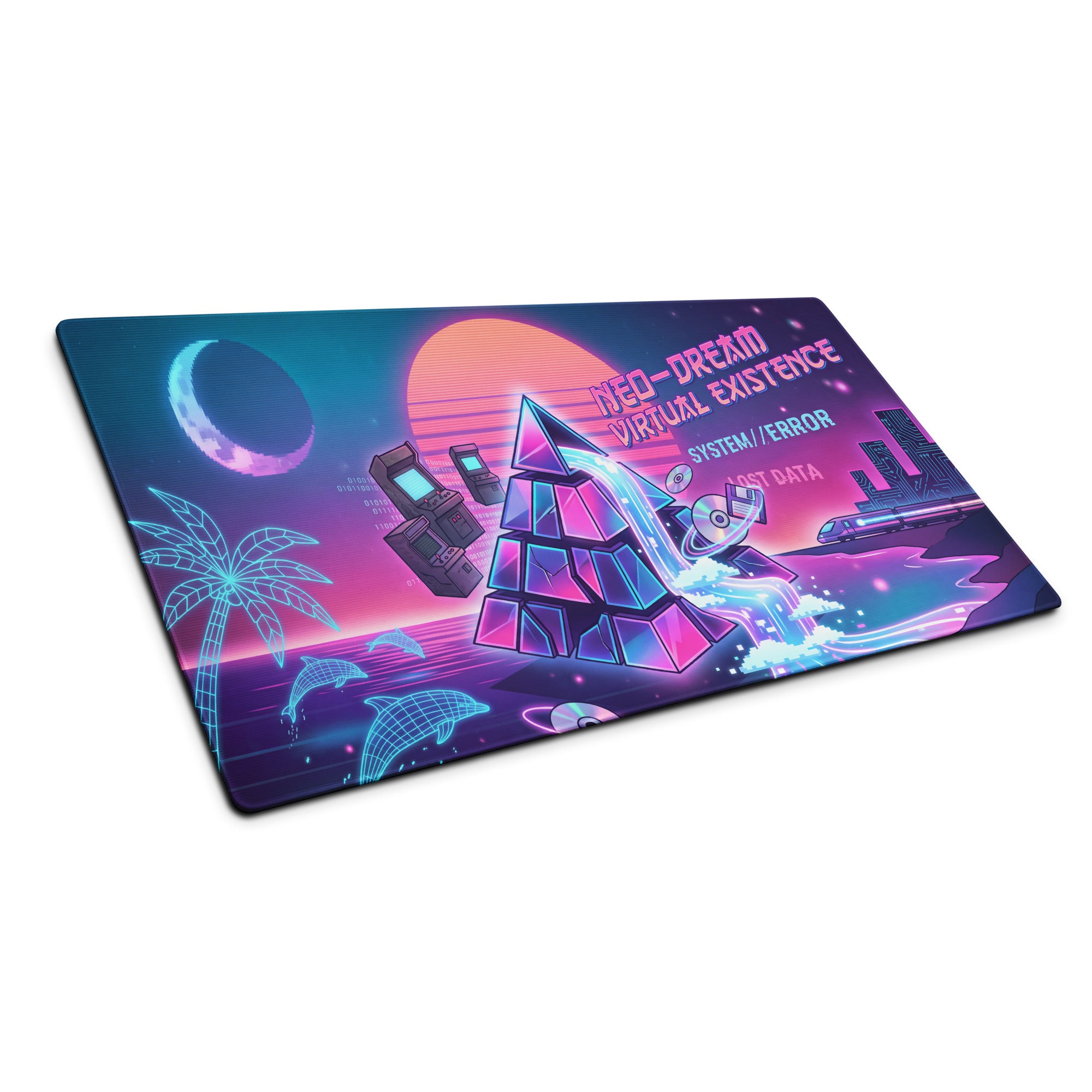Neon Vaporwave Gaming Mouse Pad - Gaming Mouse Pad Neon Pink Purple Cyan Desk Vaporwave Dreamy Nostalgic Mood Vaporwave Desk Mat Digital Art