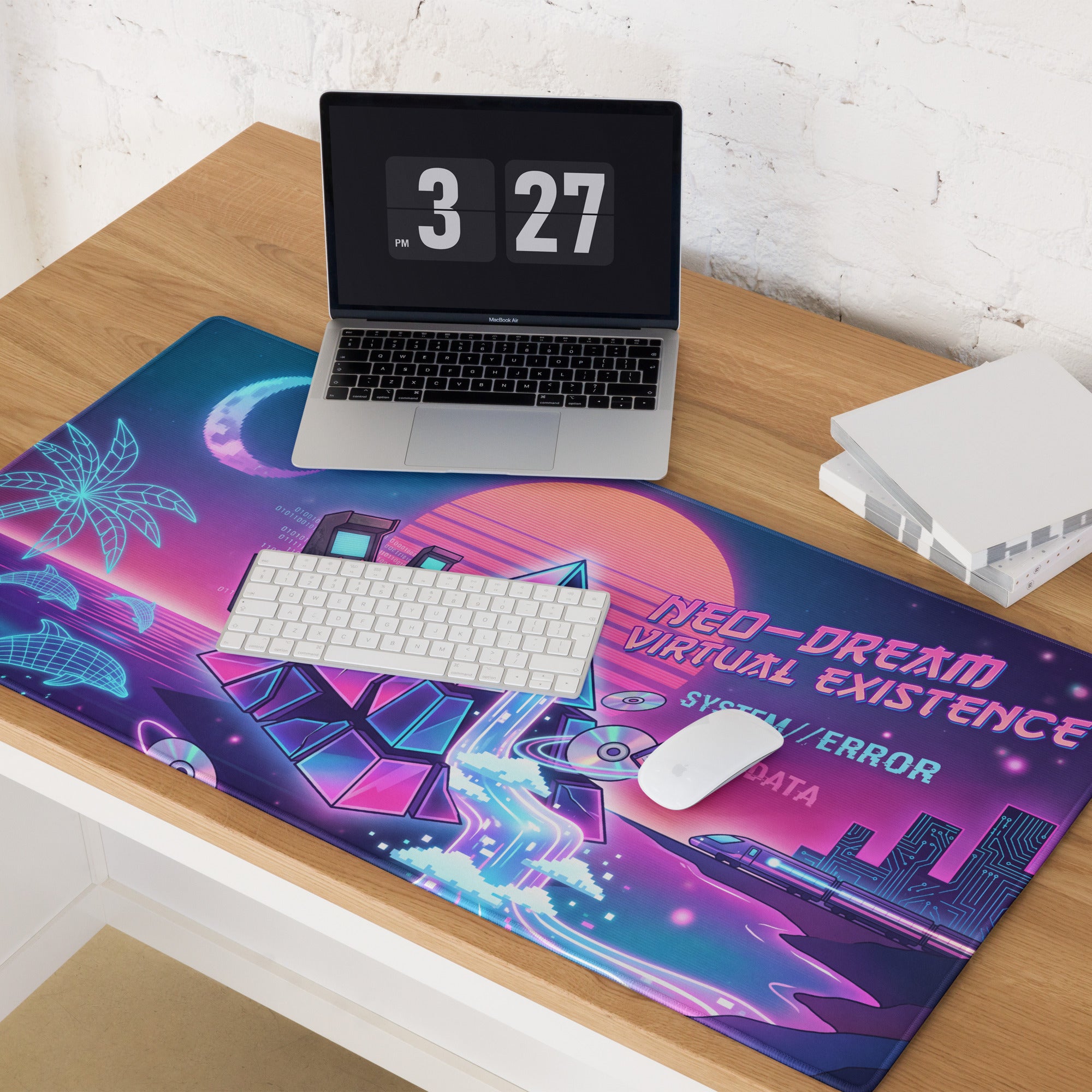 Neon Vaporwave Gaming Mouse Pad - Gaming Mouse Pad Neon Pink Purple Cyan Desk Vaporwave Dreamy Nostalgic Mood Vaporwave Desk Mat Digital Art