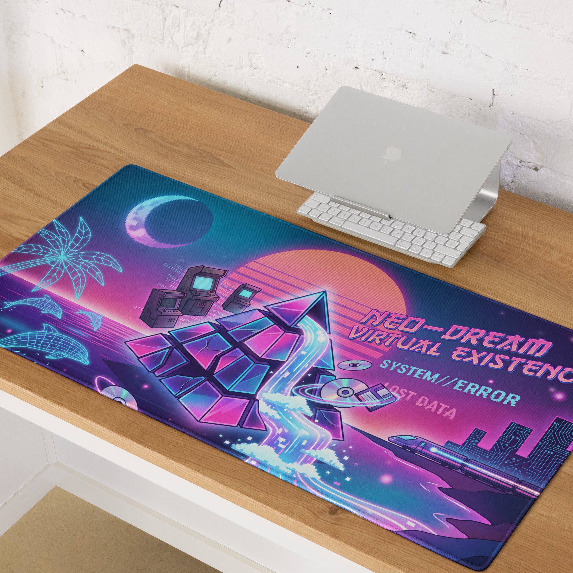 Neon Vaporwave Gaming Mouse Pad - Gaming Mouse Pad Neon Pink Purple Cyan Desk Vaporwave Dreamy Nostalgic Mood Vaporwave Desk Mat Digital Art