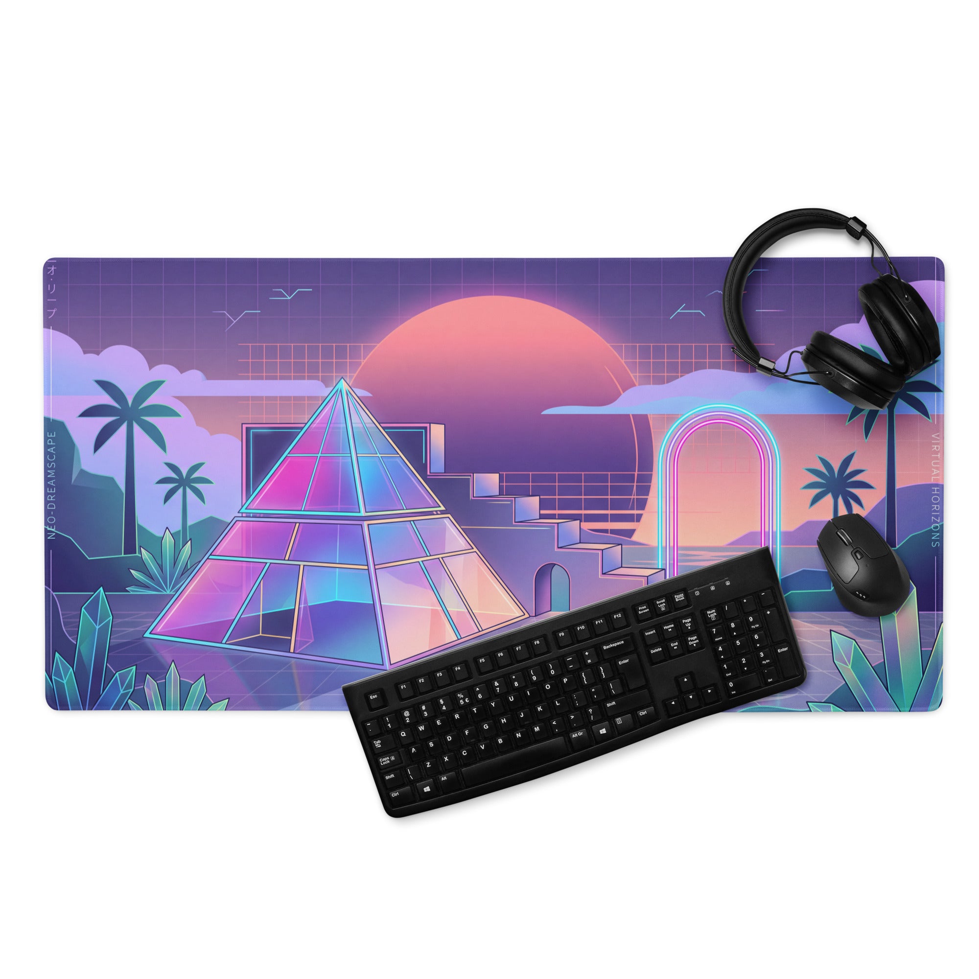 Neo Vaporwave Neon Mouse Pad - Mouse Pad Neon Purple Pink Vaporwave - Dreamy Retro Futurism Gaming Setup Digital Art