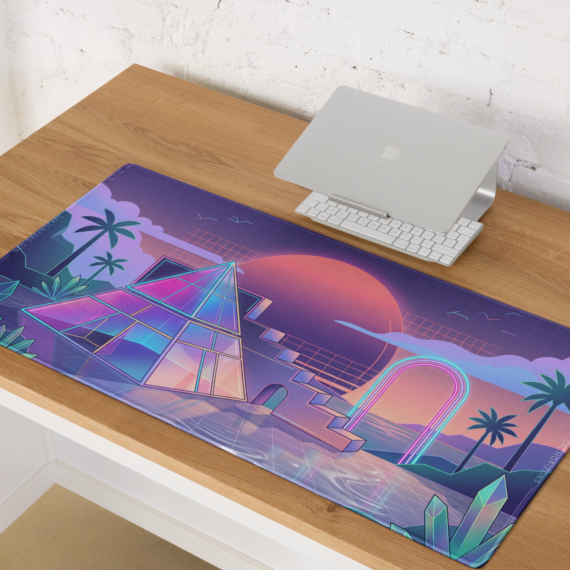 Neo Vaporwave Neon Mouse Pad - Mouse Pad Neon Purple Pink Vaporwave - Dreamy Retro Futurism Gaming Setup Digital Art