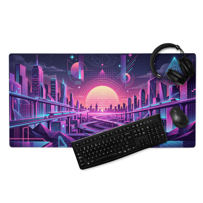 Vaporwave Neon City Mouse Pad - Vaporwave Cityscape Pink Purple Blue Gaming Desk Retro Futurism Mood Decor Digital Art