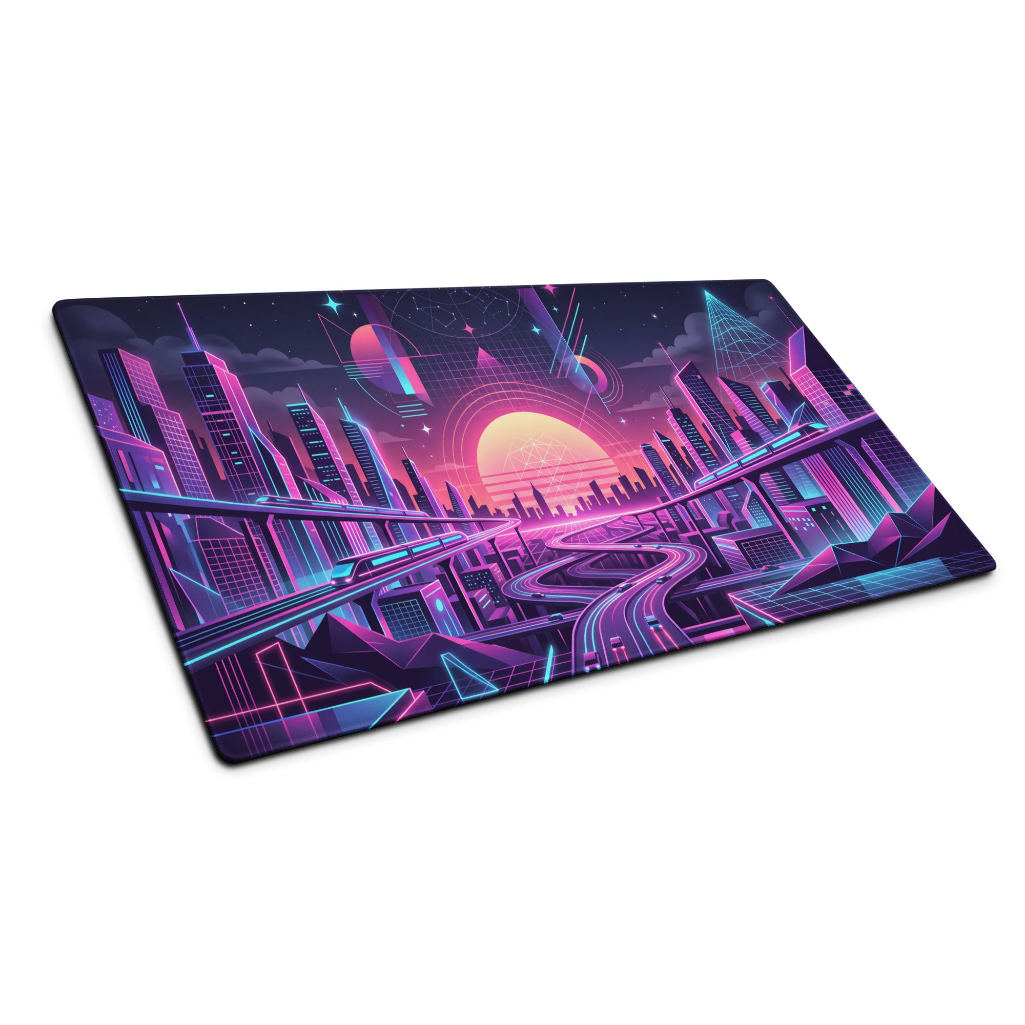 Vaporwave Neon City Mouse Pad - Vaporwave Cityscape Pink Purple Blue Gaming Desk Retro Futurism Mood Decor Digital Art
