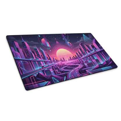 Vaporwave Neon City Mouse Pad - Vaporwave Cityscape Pink Purple Blue Gaming Desk Retro Futurism Mood Decor Digital Art