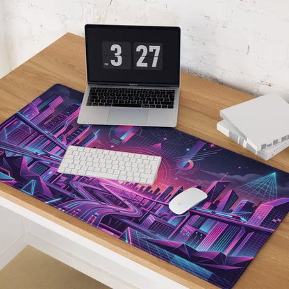 Vaporwave Neon City Mouse Pad - Vaporwave Cityscape Pink Purple Blue Gaming Desk Retro Futurism Mood Decor Digital Art