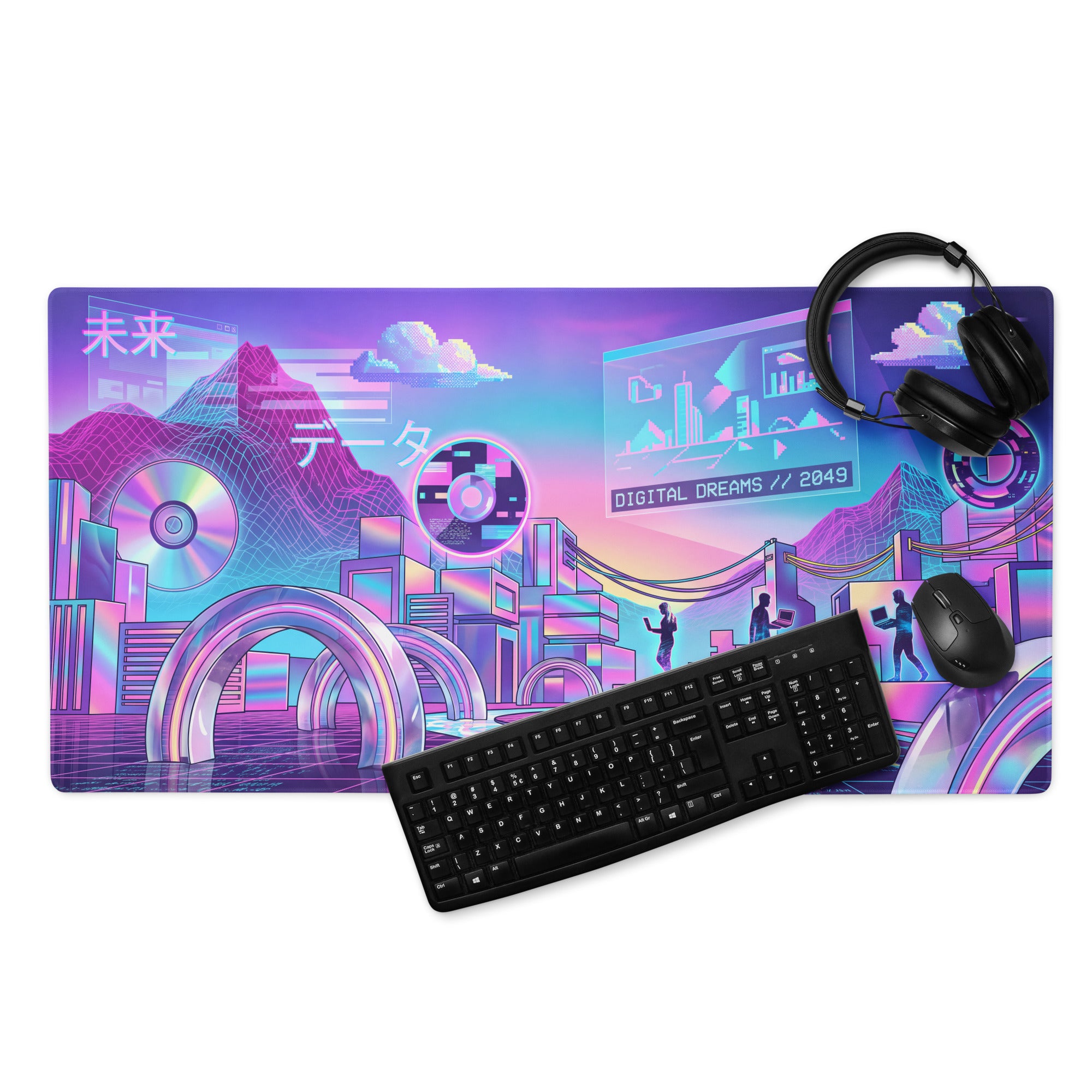 Neon Vaporwave Gaming Mouse Pad - Gaming Mouse Pad Neon Purple Pink Desk Setup Vaporwave Vibrant Mood Neon Decor Digital